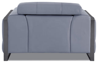 Mod Slate Blue Leather and Chrome Deco Accent Chair