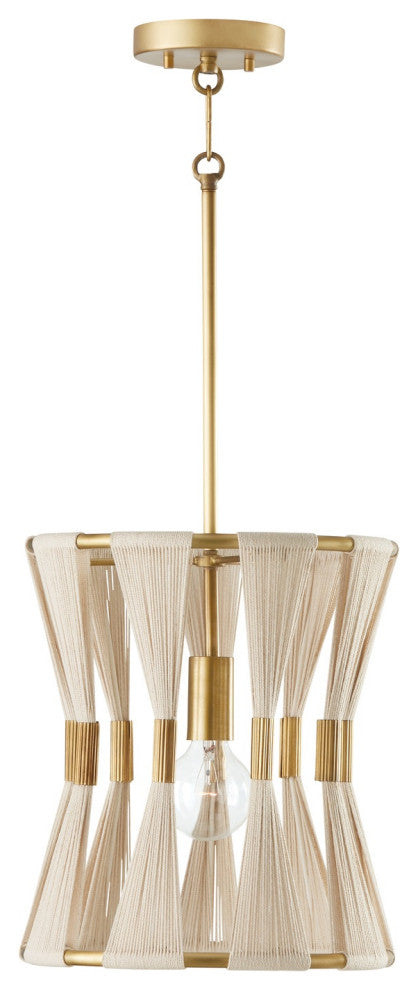 Capital Lighting Bianca 1-Light Pendant, Bleached Natural Rope/Patina Brass