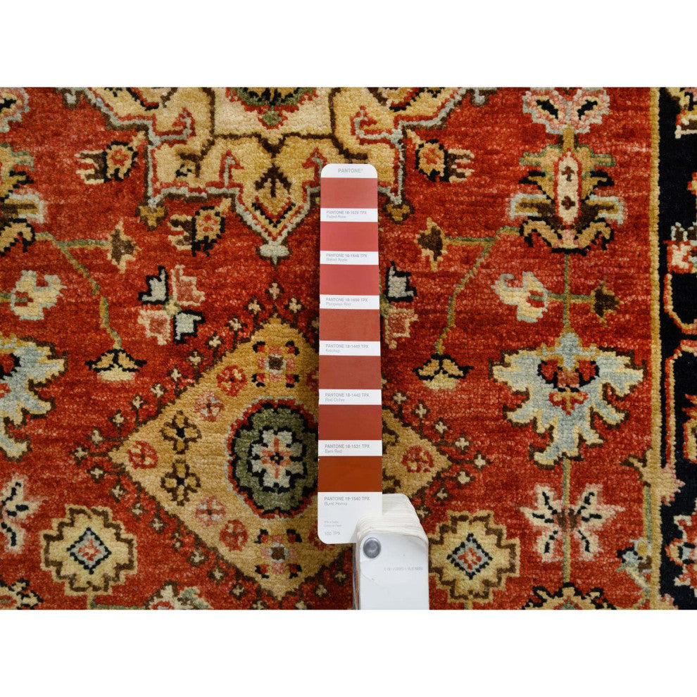 Red and Black, Hand Knotted Karajeh Design, Pure Wool Runner Rug, 2'9"x12'0"