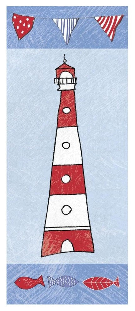 "Coastal Lighthouse I on Blue" Digital Paper Print by Farida Zaman, 26"x62"