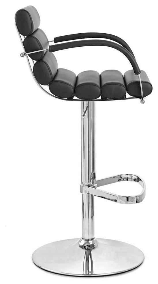 Modern Ego Bar Stool Black Leatherette Polished Chrome Adjustable Base