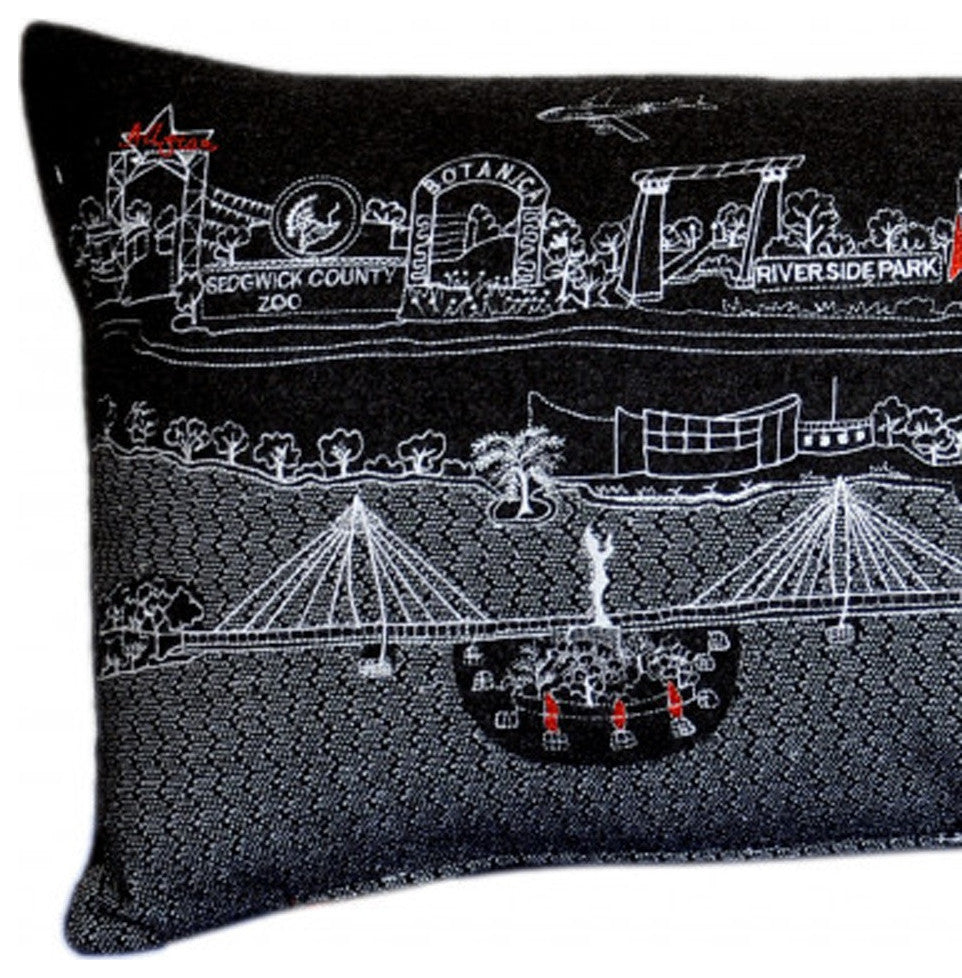 35" Black Wichita Nighttime Skyline Lumbar Decorative Pillow