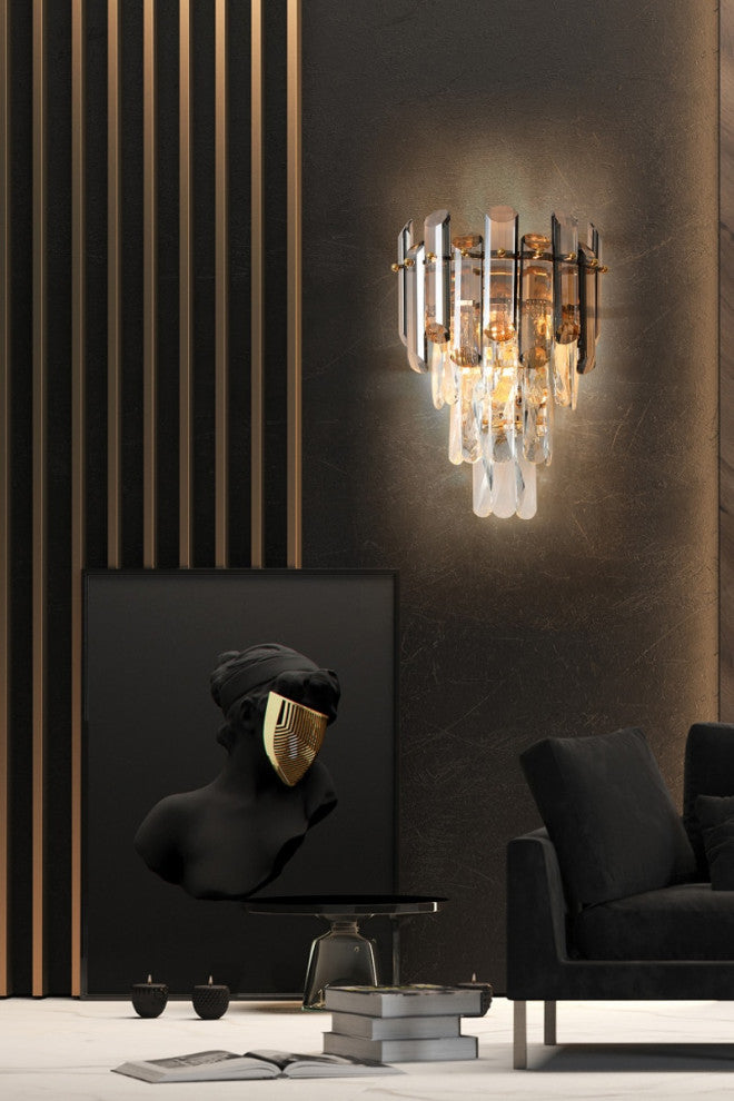 Cordoba | Smokey gray crystal wall lamp, Clear Crystal