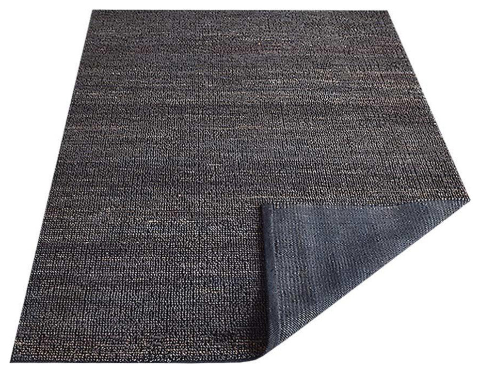 HAND WOVEN JUTE ECO-FRIENDLY SOLID AREA RUGS, Charcoal, Solid, Outdoor Indoor, [Rectangle] 5'x8'