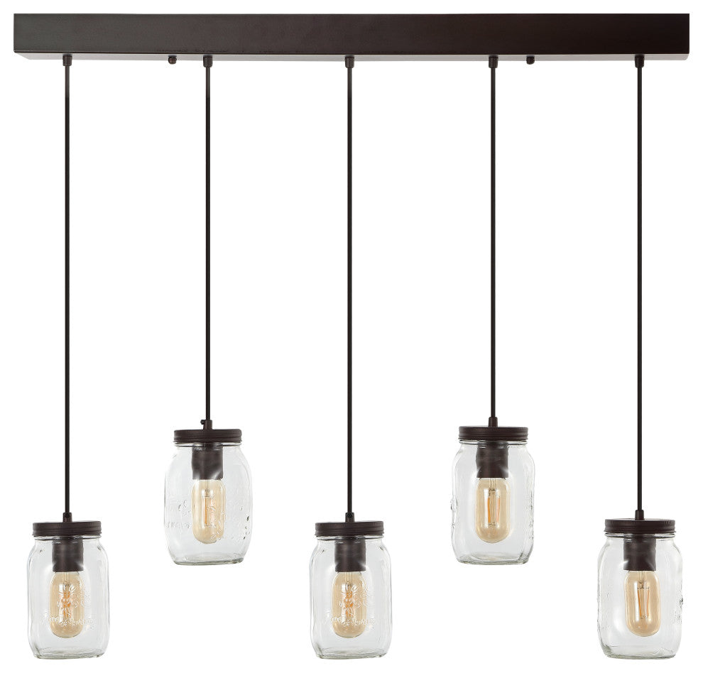 Gaines 1-Light Farmhouse Mason Jar LED Pendant, Oil Rubbed Bronze, Width: 33.25"