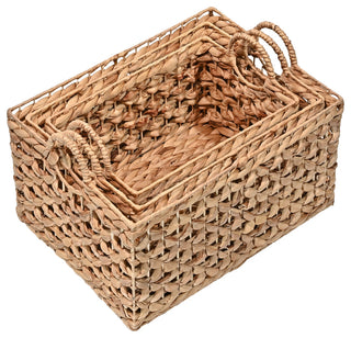 Quinn Cottage Woven Hyacinth Rectangular Storage Baskets With Handles, Set of 3