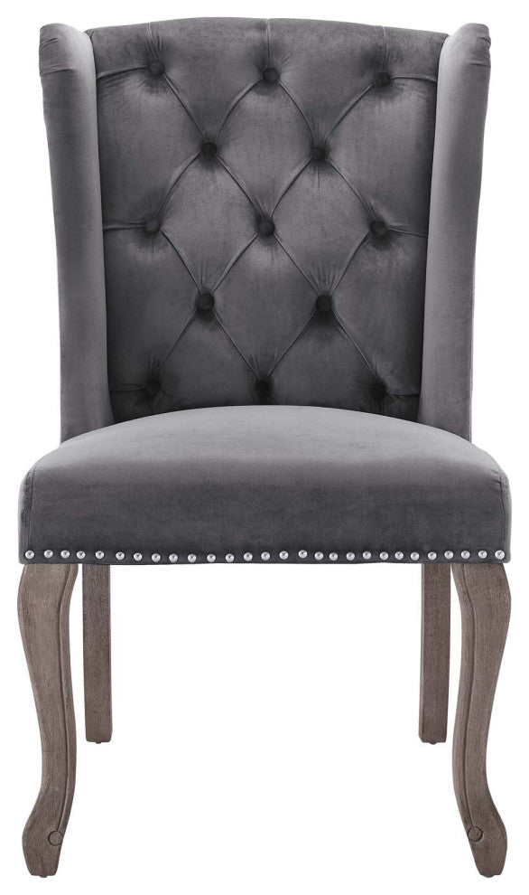 Side Dining Chair, Set of 2, Velvet, Gray, Modern, Cafe Bistro Restaurant