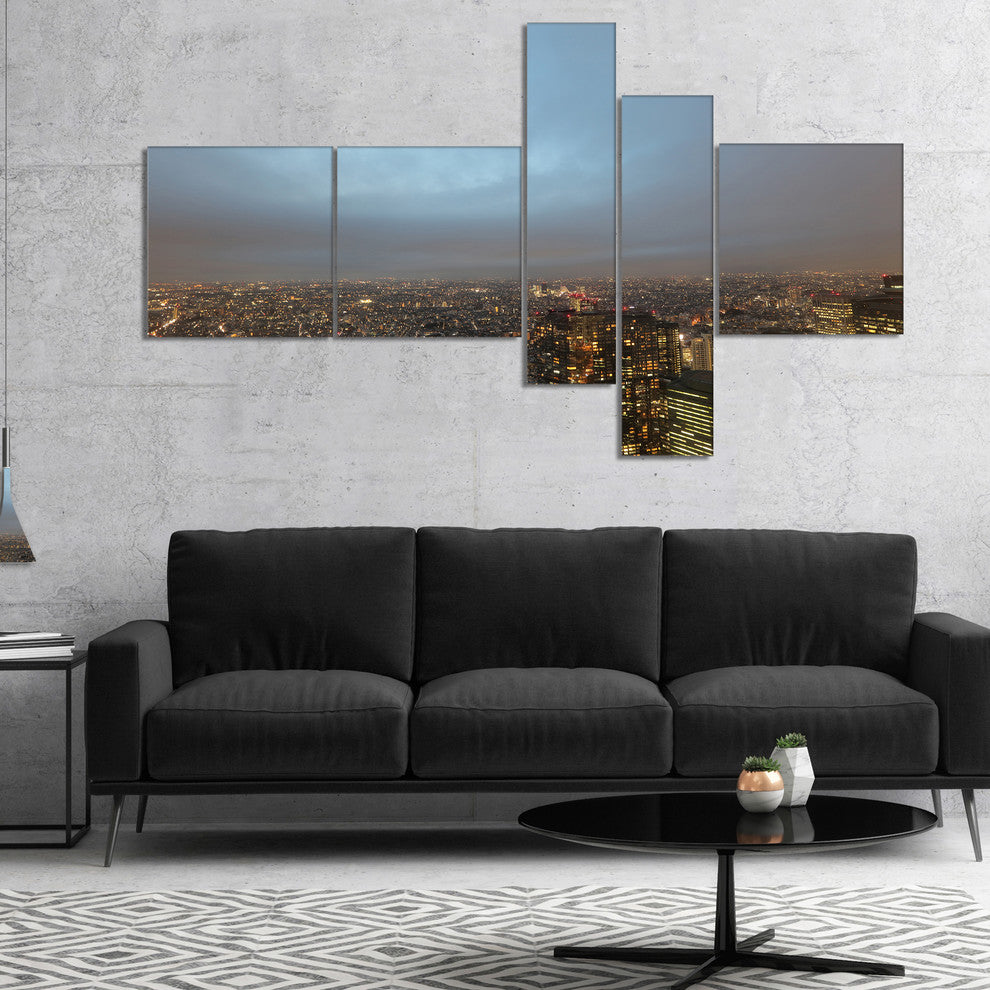 Shinjuku District View Point, Cityscape Canvas Art Print, 60"x32", 5 panels