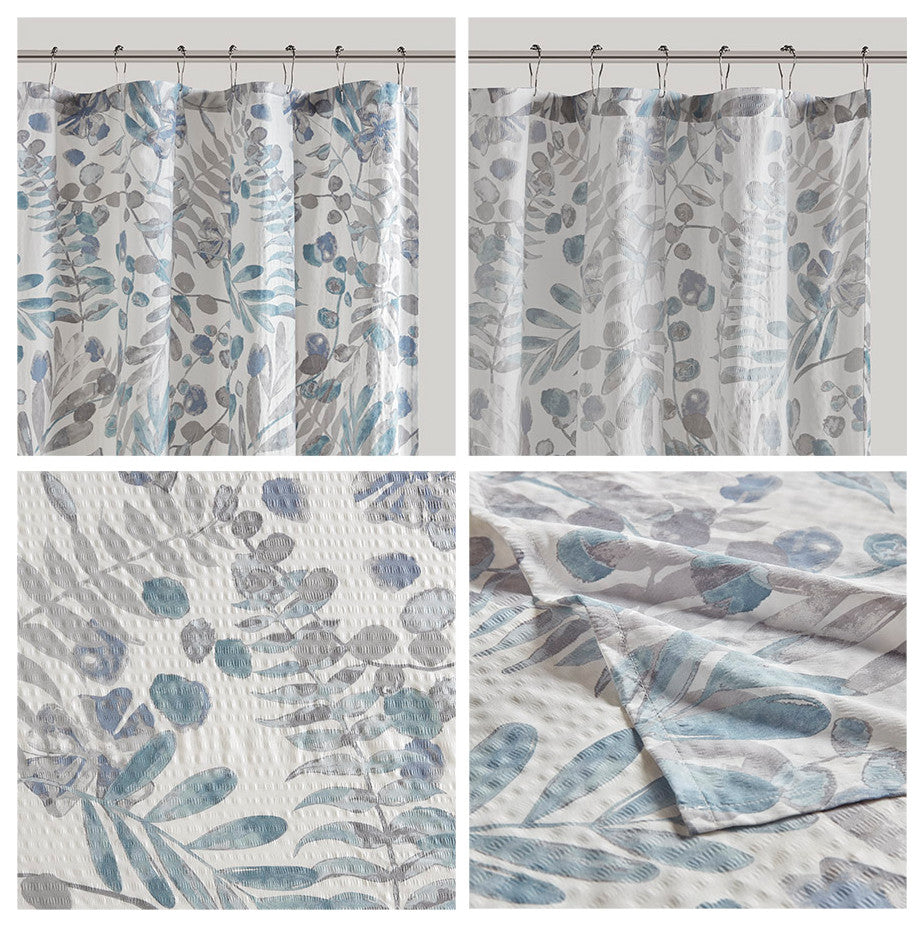 Madison Park Bonnie Printed Seersucker Shower Curtain, Blue