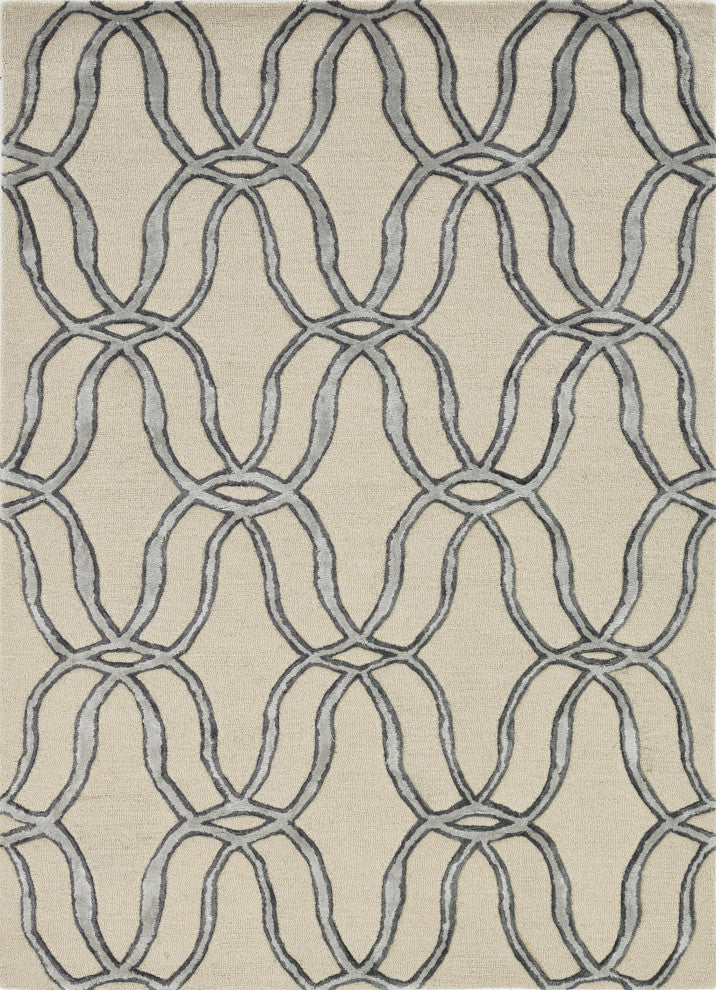 HomeRoots 12'x15' Silver Ivory Hand Tufted Vermicular Indoor Area Rug