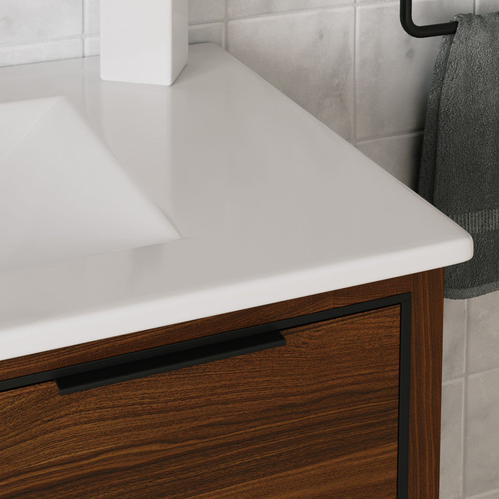 Bradford Bath Vanity, Walnut, 36", Black Hardware, Single Sink, Freestanding
