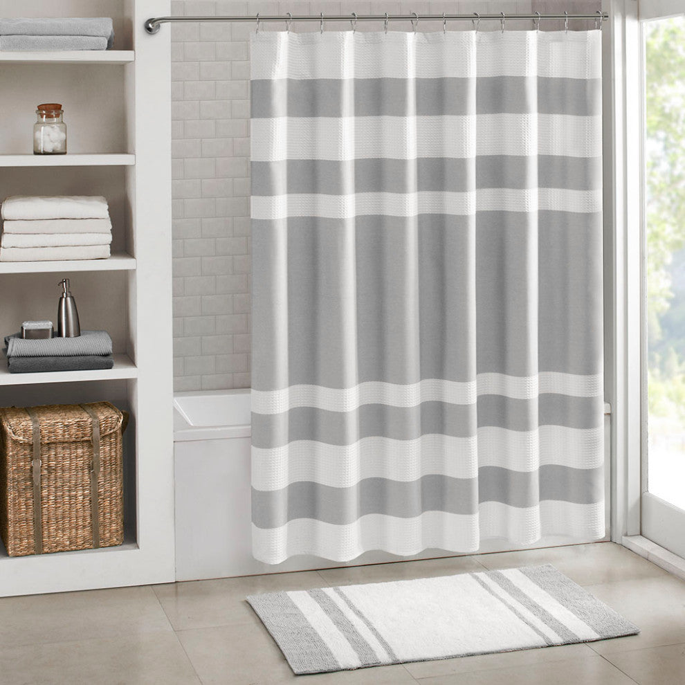 Madison Park Spa Waffle Shower Curtain With 3M Treatment, Grey