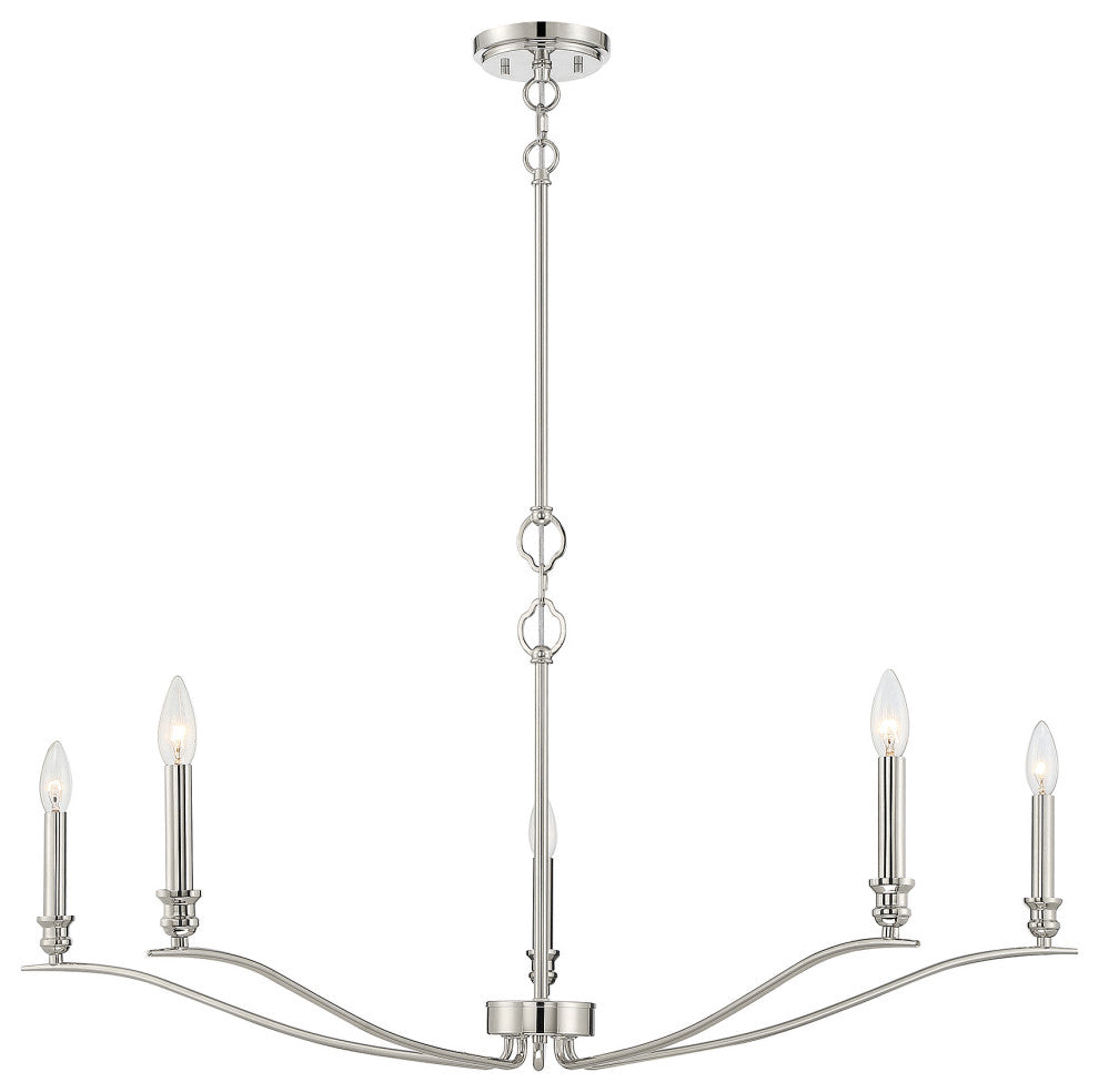 5-Light Chandelier, Matte Black, Polished Nickel