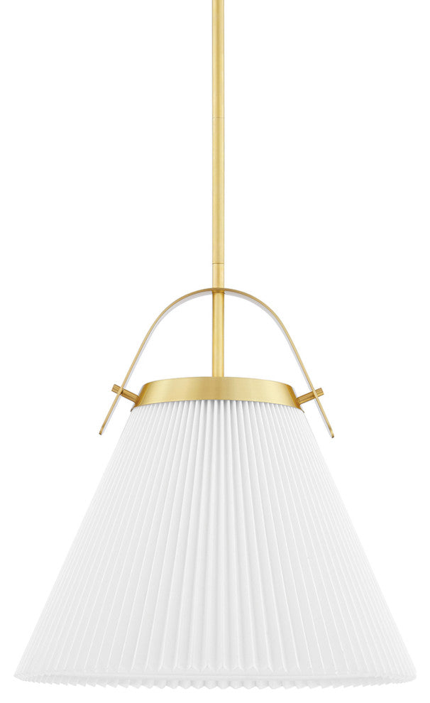 Aldridge 1-Light Pendant, Small, Aged Brass Frame, Off White Shade