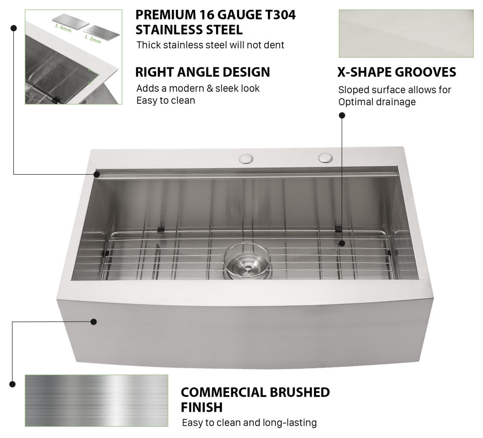 33 in Farmhous Drop-in Workstation Single Bowl Stainless Steel Kitchen Sink