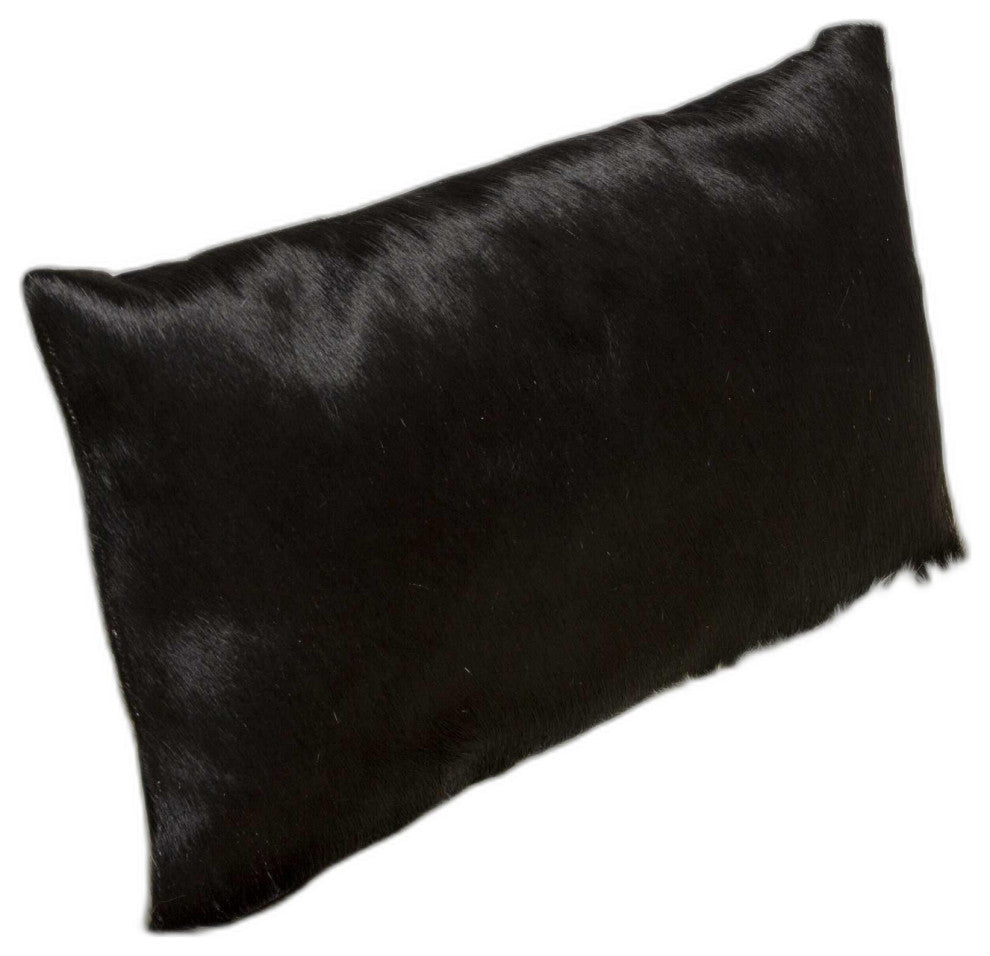 12" X 20" X 5" Black Cowhide  Pillow