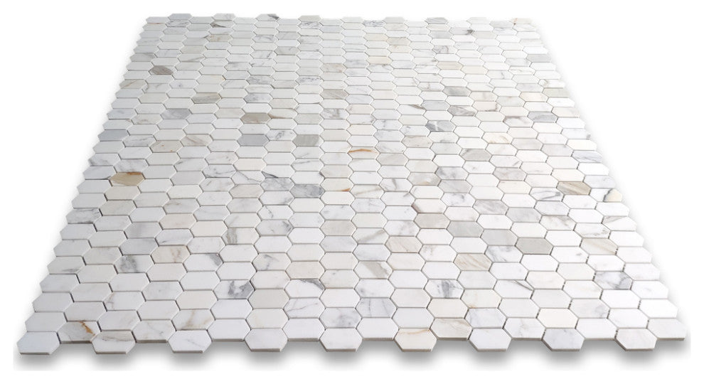 Calacatta Gold Marble Hive Constellation Hexagon Mosaic Tile Polished, 1 sheet