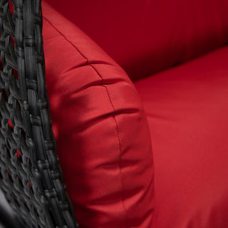 LeisureMod Mendoza Charcoal Wicker Hanging Double Egg Swing Chair, Red