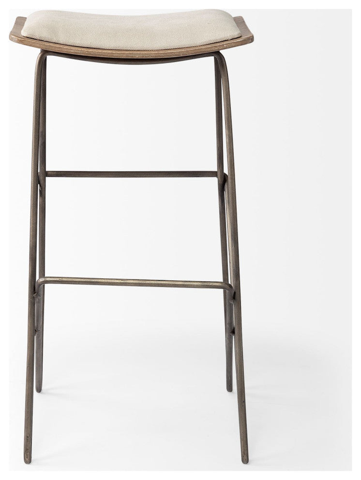 Katniss Cream Fabric Seat with Gold Metal Frame Bar Stool