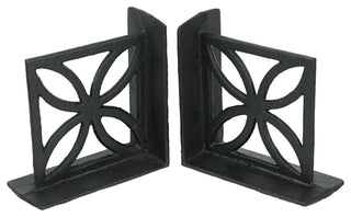 Set of 2 Cast Iron Breeze Block Bookends Mid Century Modern Home Bookshelf Deco