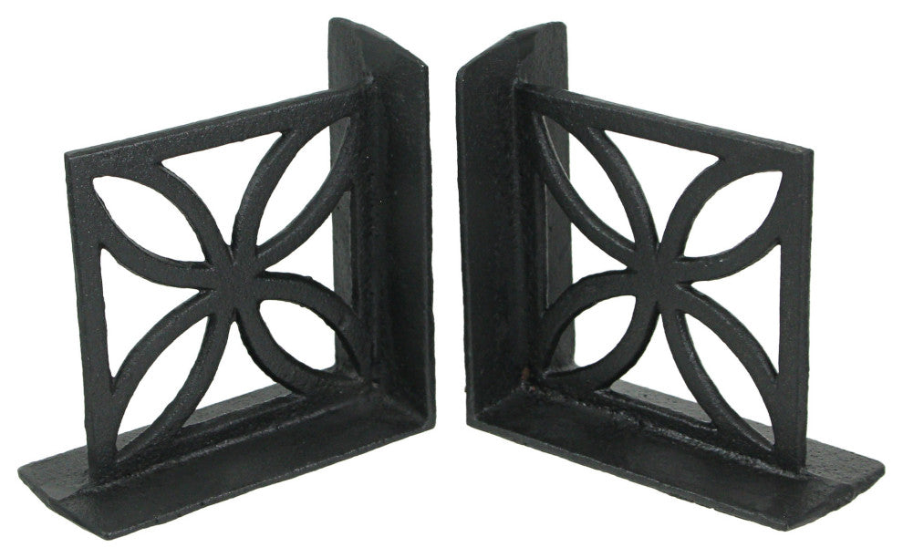 Set of 2 Cast Iron Breeze Block Bookends Mid Century Modern Home Bookshelf Deco