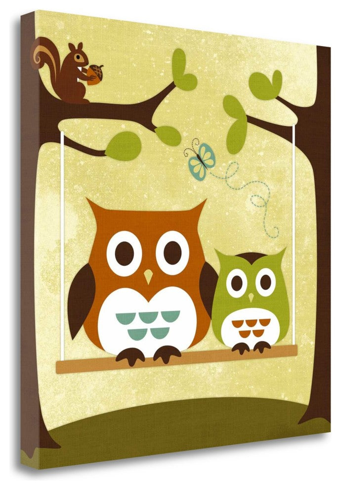 "Two Owls On Swing" By Nancy Lee, Giclee Print on Gallery Wrap Canvas