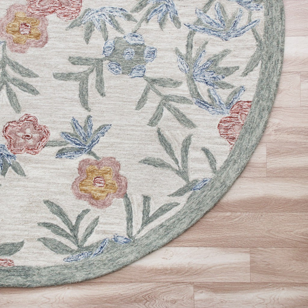 6" Round Gray Floral Traditional Area Rug