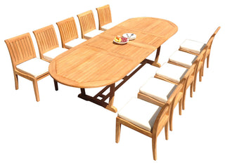 13-Piece Outdoor Teak Dining Set: 117" Masc Oval Table, 12 Lagos Armless Chairs