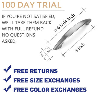 3 Inch Satin Nickel Cabinet Pulls, Pack of 5