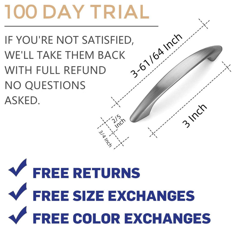 3 Inch Satin Nickel Cabinet Pulls, Pack of 5