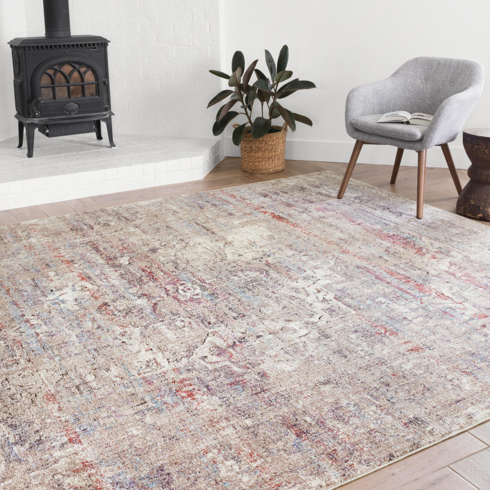 Polyester Pile Dante Area Rug by Loloi II, Beige/Multi, 5'3"x7'2"