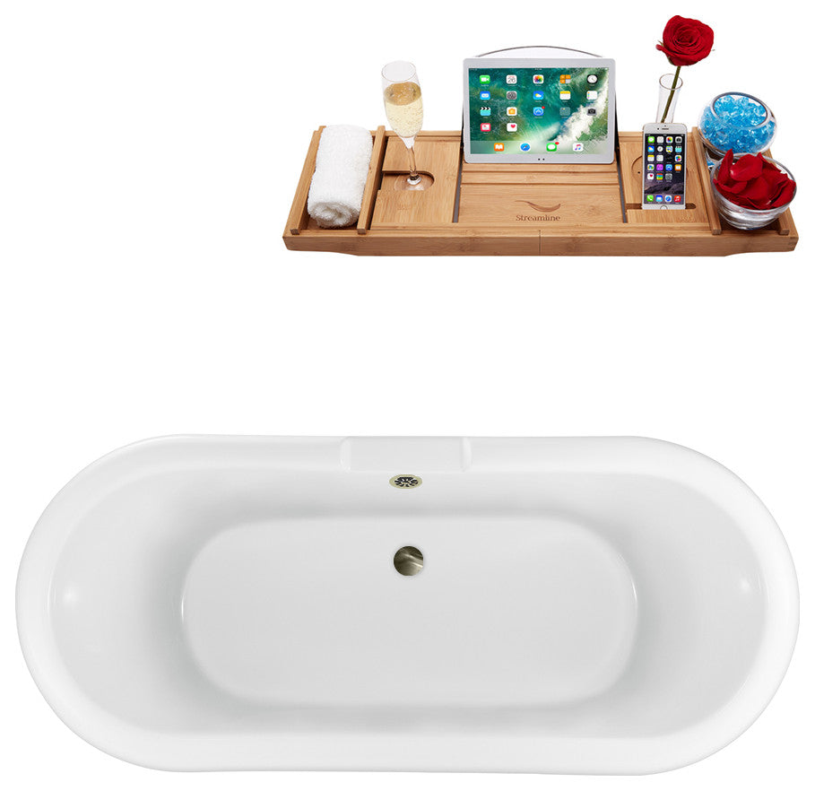 67" Streamline N1121BL-BNK Clawfoot Tub and Tray With External Drain