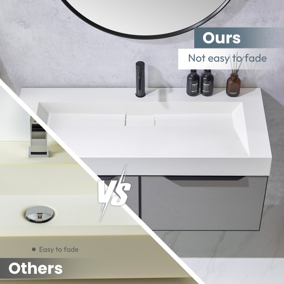 Vera Composite Granite Stone Console Bath Vanity Sink, White, 47.4"l X 19.7"w