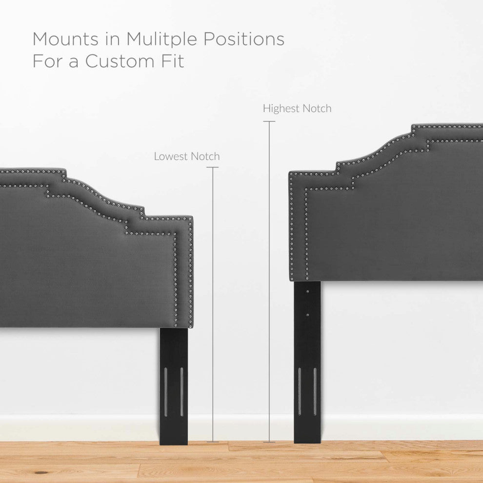Headboard, Full Queen Size, Velvet, Dark Gray, Modern Contemporary, Bedroom