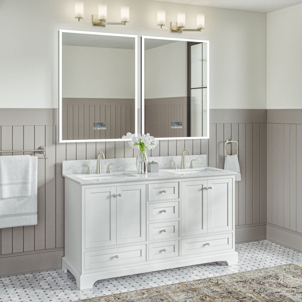 Cascade Bath Vanity, White, 60", Brushed Nickel Hardware, Double, Freestanding