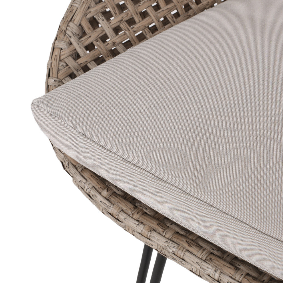 Pondway Outdoor Wicker/Iron Barstools, Set of 2, Beige/Mix Light Brown/Black