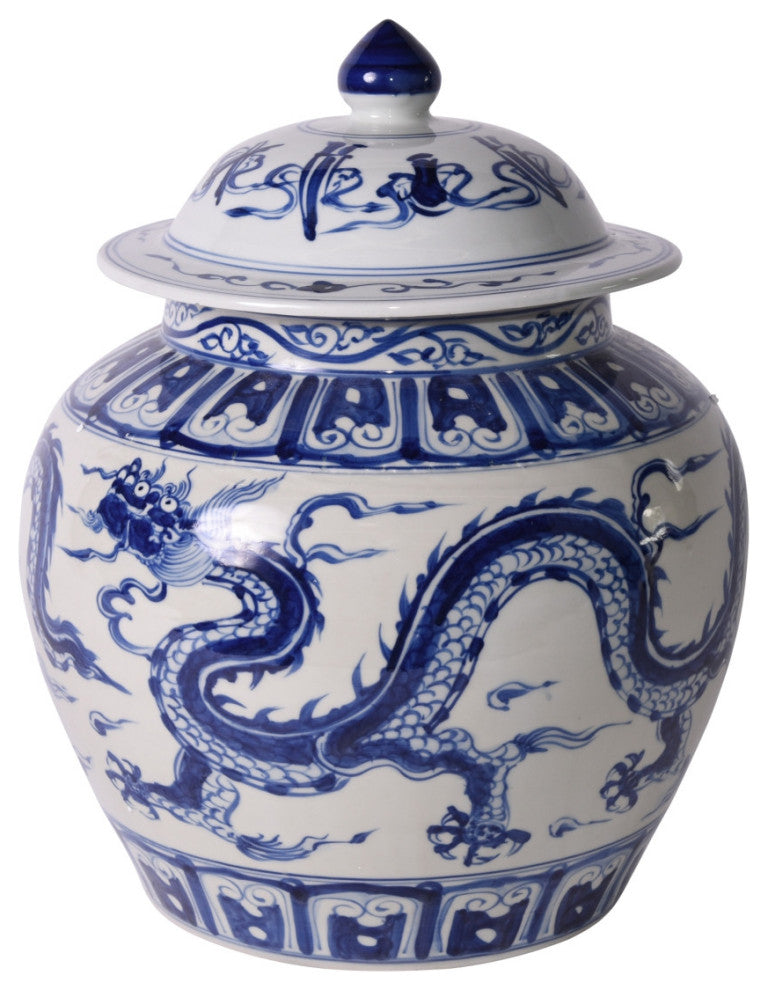 B&W Ginger Jar W/ Dragon Motif