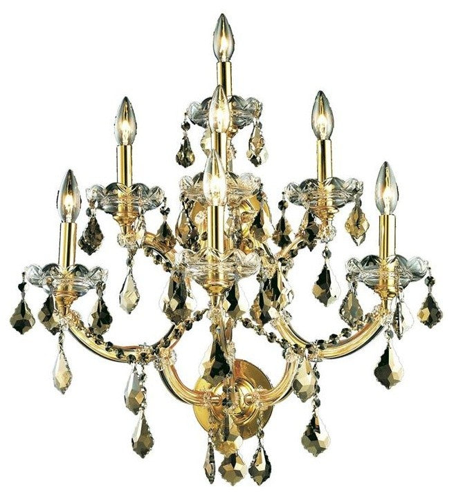 Elegant Maria Theresa Wall Sconce, Gold Finish With Royal Cut Crystal