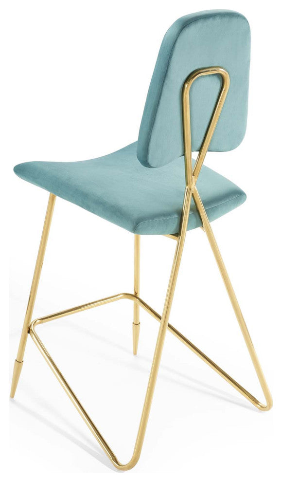 Bar Stool Chair Barstool, Set of 2, Velvet, Metal, Blue, Modern, Bar Pub Bistro