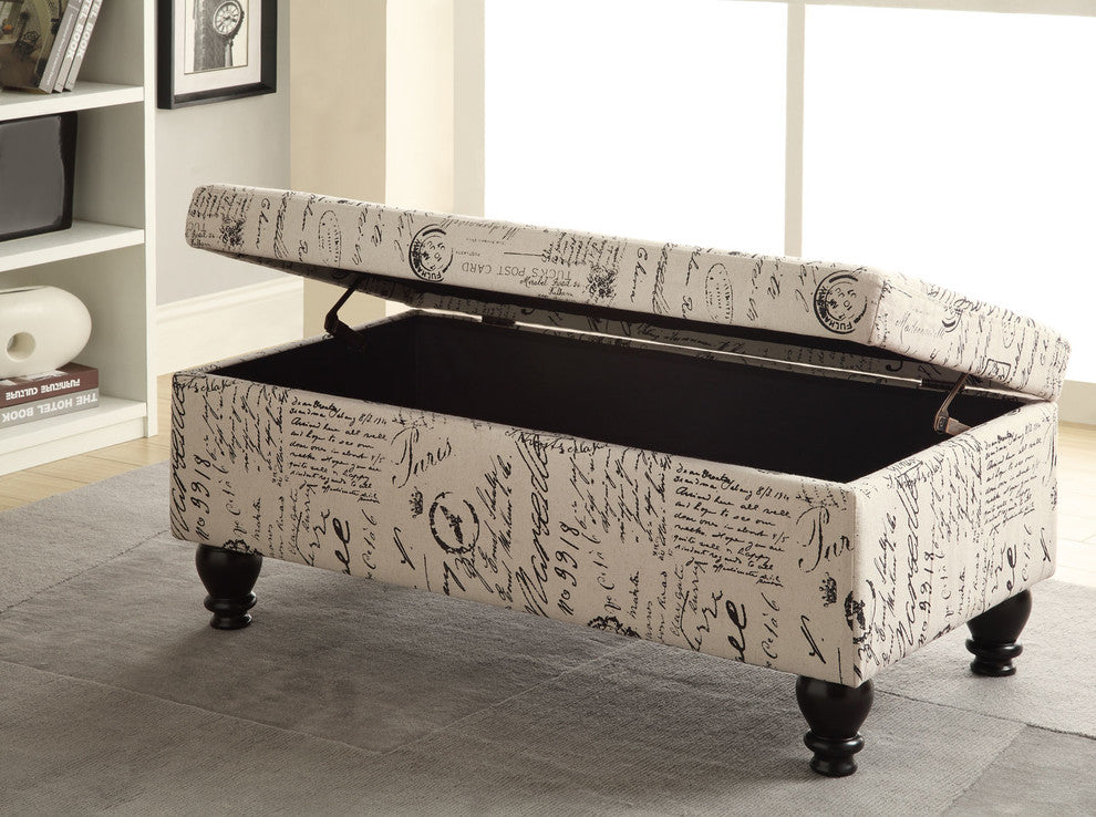 White Grey Linen-Like Fabric Storage Bench