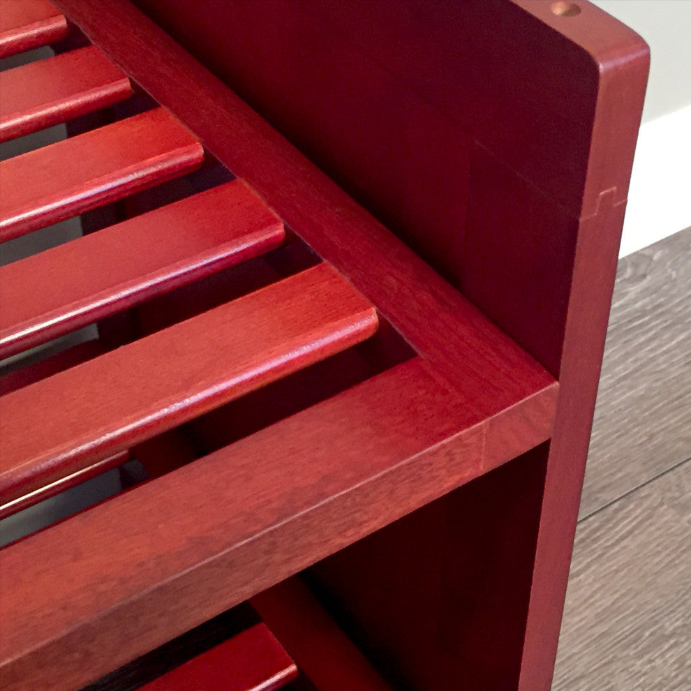 Solid Wood Stackable Shoe And Storage Rack, Red Mahogany