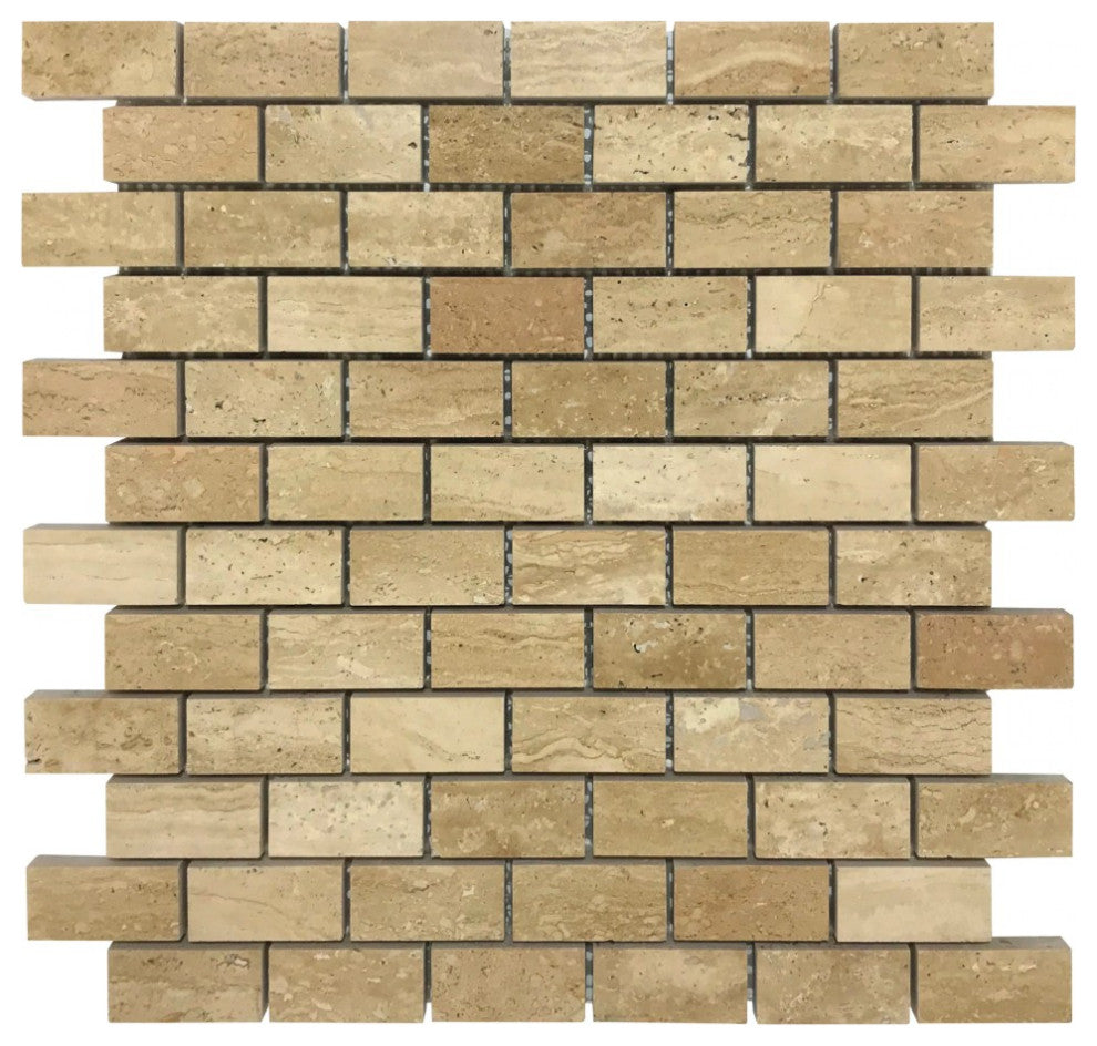 Patara 1"x2" Brick Design 12"x12" Travertine Mesh Mosaic Tile (10 sqft per box)