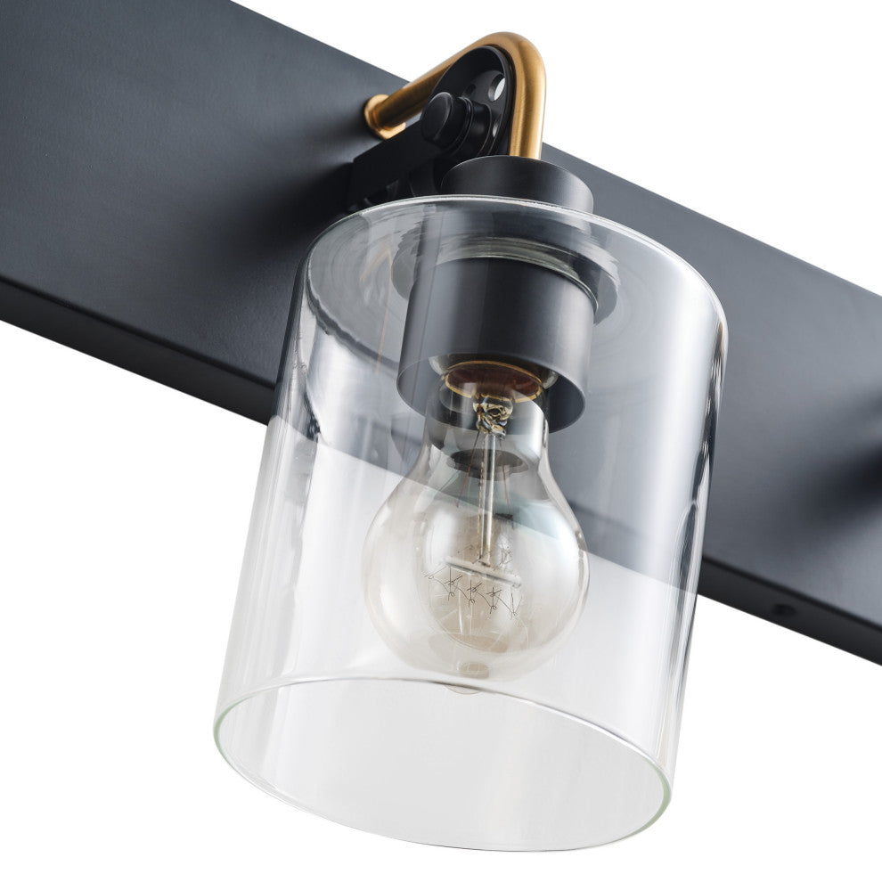 Matte Black 3-Light Cylinder Clear Glass Vanity Light for Bathroom