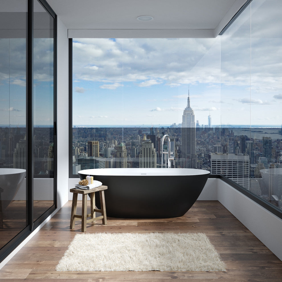 Perlato Genova 70" Eco-Lapistone Freestanding Soaking Tub, Matte Black