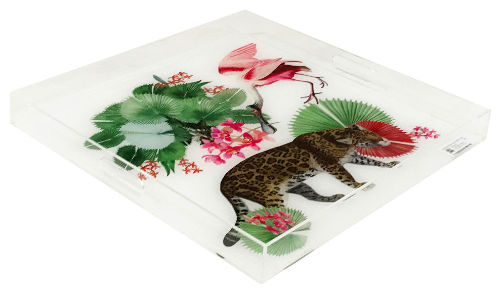 Leopard Walk Colorful 18"x18" Acrylic Tray