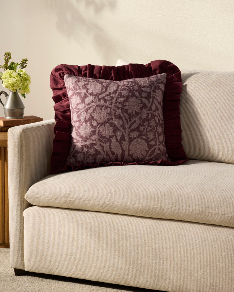 Chris Loves Julia x Loloi Kathleen Wine 18'' x 18'' Cover, Poly Pillow