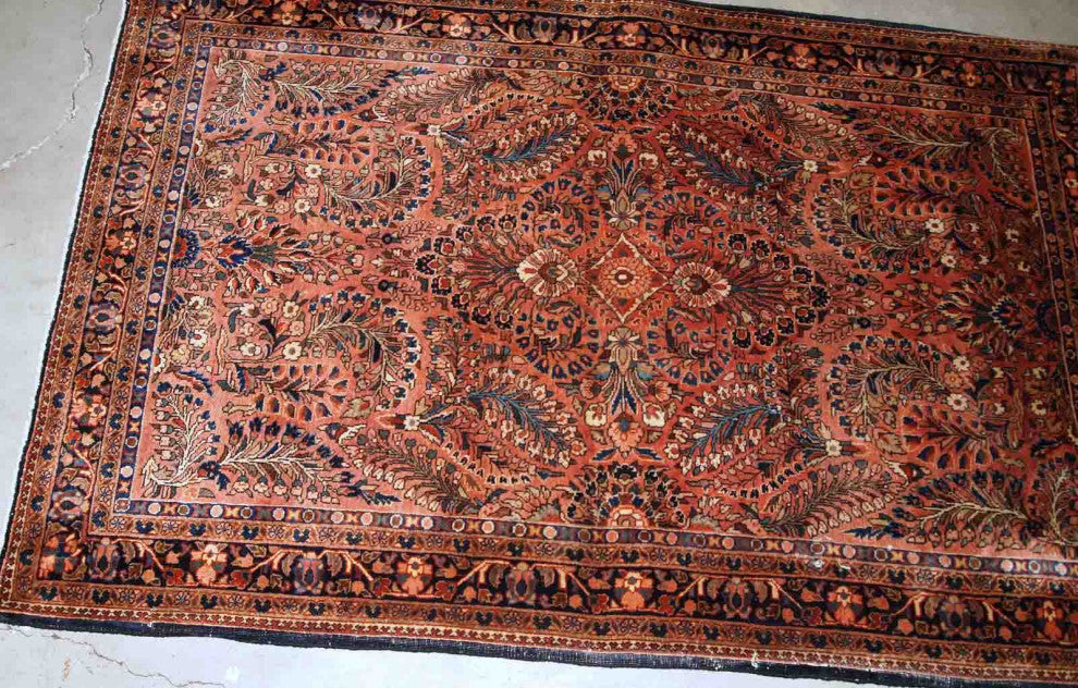 Handmade Antique Persian Sarouk Rug, 3.6'x5.5', 110cmx167cm 1920s