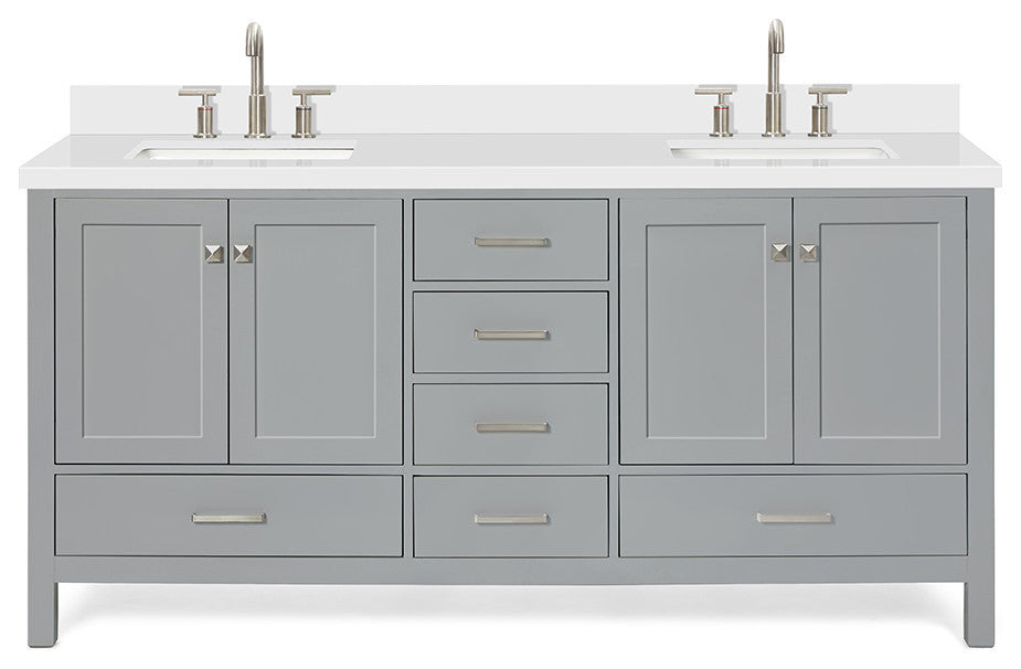 ARIEL Cambridge 73" Double Rectangle Sink Bathroom Vanity Grey with Quartz Top