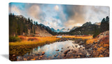 "Rocky Lake Sunset Panorama" Modern Seashore Canvas Art, 1 Panel, 60"x28"