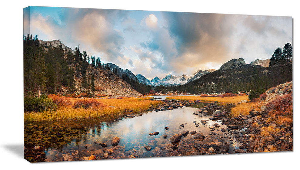 "Rocky Lake Sunset Panorama" Modern Seashore Canvas Art, 1 Panel, 60"x28"